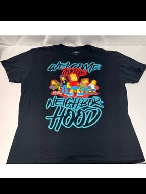Simpsons Men's Black 'Welcome to the Neighborhood' Graphic T‑Shirt Size XL New